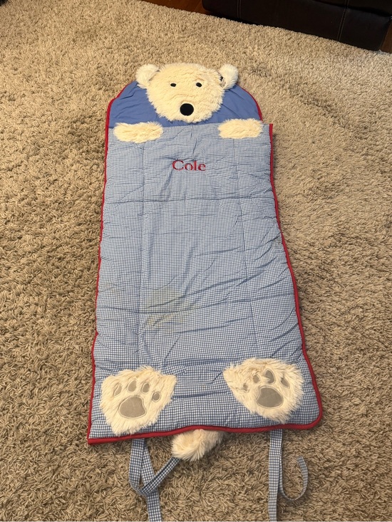 Pottery Barn Kids Other - Children's Blue Bear Sleeping Bag with Red Trim